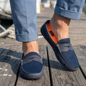 SWIMS Mens Penny Loafer Boat Shoes Size 10 Navy Rubber Mesh Slip On Moccasins
